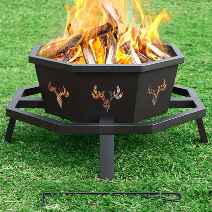 Outdoor Fire Pit 35 Inch Octagonal Wood Burning Fire Pit with Spark Screen, Poker & Grate for Backyard Patio Camping Bonfire