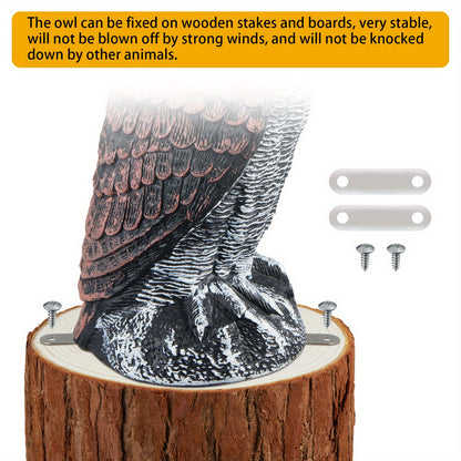 Rotating Head Fake Owl Decoy Bird Deterrent – Battery Powered Plastic Scarecrow Repellent for Garden Yard Patio