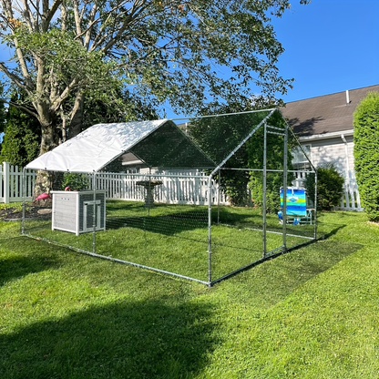 Walk-in Chicken Coop Large Heavy-Duty Metal Poultry Pen with Waterproof UV-Proof Roof Cover - Outdoor Backyard Farm Enclosure for Chickens Ducks Geese Rabbits, Multiple Sizes