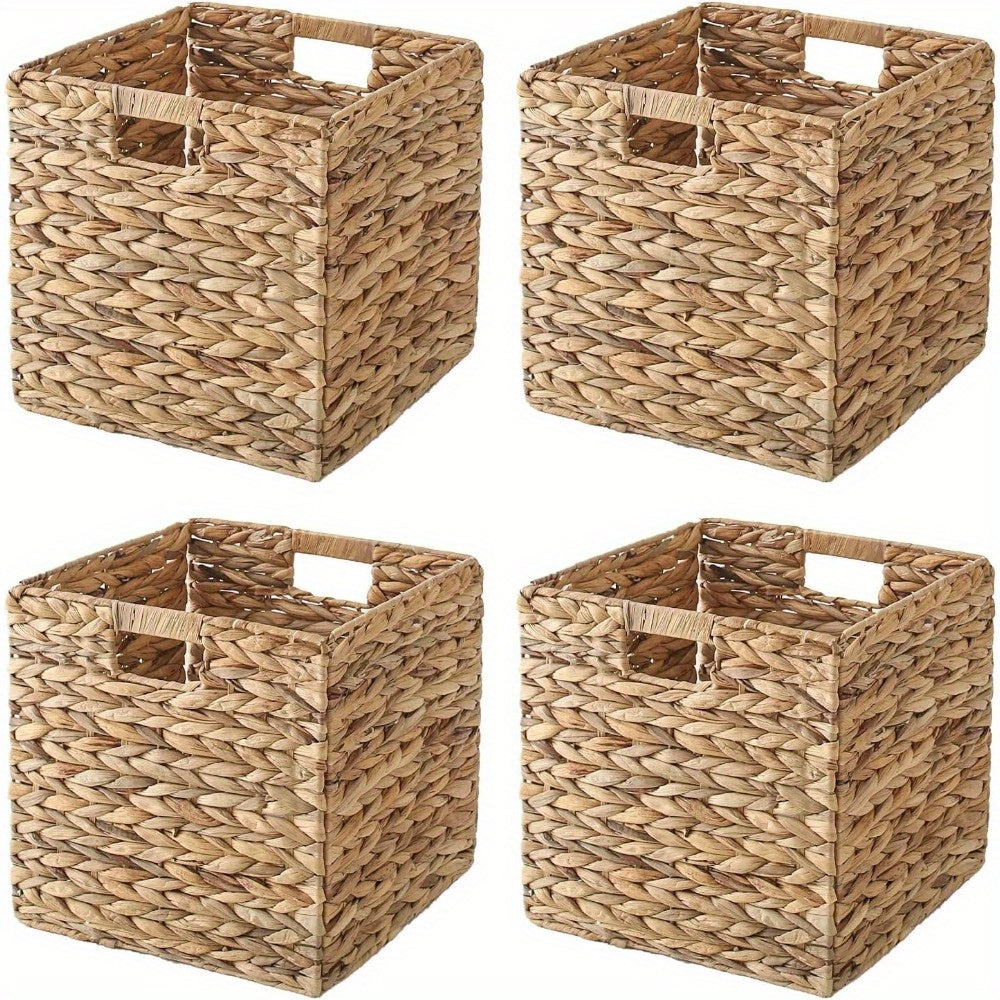 Woven Storage Baskets - Water Hyacinth, Seagrass & Paper Rope Organizer Bins for Shelves, Bathroom, Kitchen, Bedroom, Boho Home Decor
