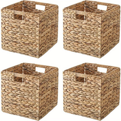 Woven Storage Baskets - Water Hyacinth, Seagrass & Paper Rope Organizer Bins for Shelves, Bathroom, Kitchen, Bedroom, Boho Home Decor