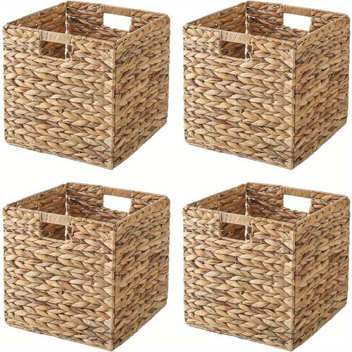 Woven Storage Baskets - Water Hyacinth, Seagrass & Paper Rope Organizer Bins for Shelves, Bathroom, Kitchen, Bedroom, Boho Home Decor