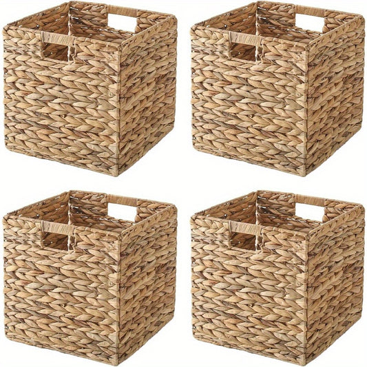 Woven Storage Baskets - Water Hyacinth, Seagrass & Paper Rope Organizer Bins for Shelves, Bathroom, Kitchen, Bedroom, Boho Home Decor