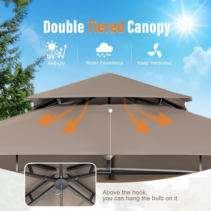 Grill Gazebo 8x5ft Double Tiered BBQ Canopy 8 Hooks Backyard Poolside