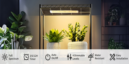 Ultra-Thin Grow Light Under Cabinet Full Spectrum 10-Level Dimming | 3/9/12H Timer High Lumen Sticky & Hangable All Growth Stages | 4pcs Indoor Plants