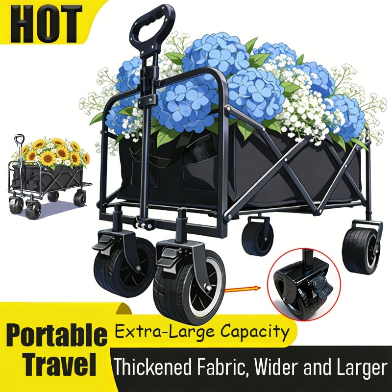 Folding Wagon Cart Heavy Duty 1100 LB Capacity Collapsible Garden Cart with Silent Swivel Wheels Tailgate for Camping Beach Picnic Shopping Outdoor