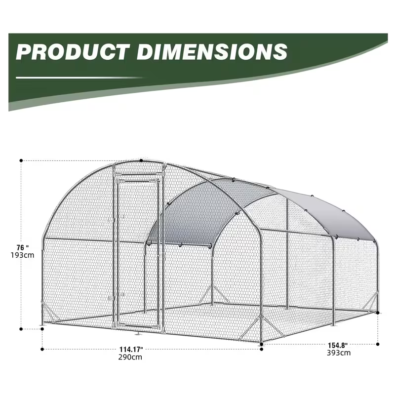 Metal Chicken Run Walk-in Poultry Enclosure with UV Protection - Dome Flat & Spire Roof Styles, Spacious Outdoor Backyard Farm Chicken Pen, Multiple Size Options