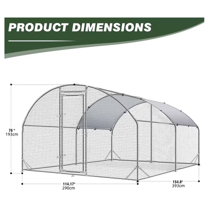 Metal Chicken Run Walk-in Poultry Enclosure with UV Protection - Dome Flat & Spire Roof Styles, Spacious Outdoor Backyard Farm Chicken Pen, Multiple Size Options