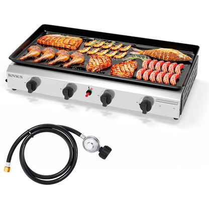 Flat Top Griddle Propane Tabletop 2 or 4 Burner, 20000 BTU Portable Gas Grill with Nonstick Enamel Tray, Piezo Ignition, 246 Sq In Cooking Surface for Camping BBQ Tailgating Backyard