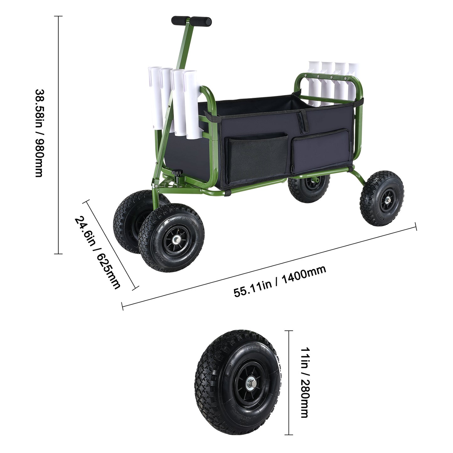 Beach Fishing Cart Foldable 300 lbs with 8 Rod Holders Balloon Wheels Heavy Duty Steel Pier Surf Wagon 600D Oxford