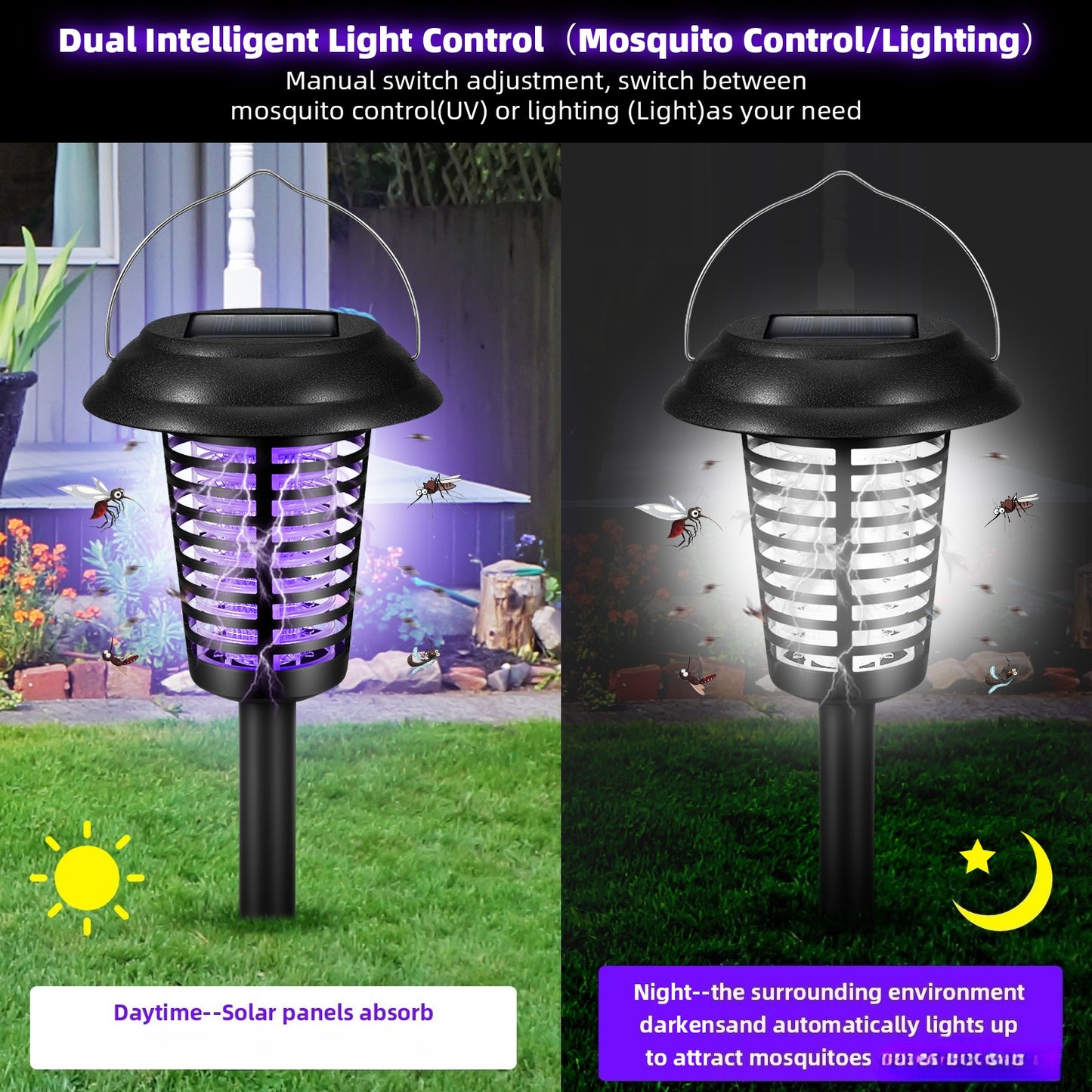 Solar Bug Zapper Outdoor Stake Light – IP44 Waterproof Solar Powered Mosquito Killer Lamp for Yard, Garden, Patio & Pathway – 2 or 4 Pack
