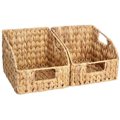 Seagrass & Water Hyacinth Storage Basket with Built-in Handles - Hand-Woven Square Wicker Bins for Bedroom Bathroom Pantry Shelves, Multiple Styles