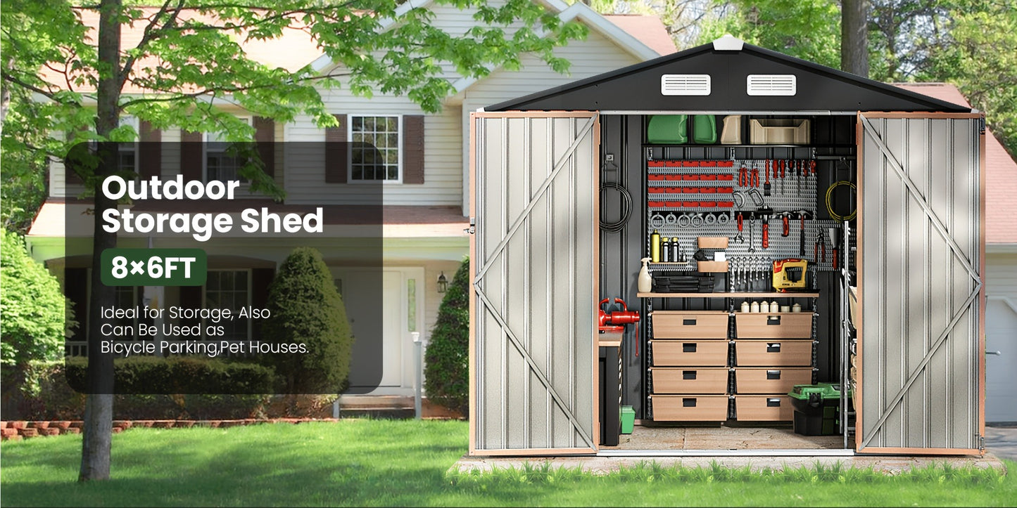 Outdoor Metal Storage Shed with Lockable Doors & Air Vent