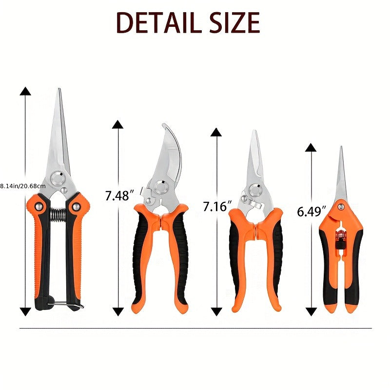 Pruning Shears 6-Piece Set | Heavy Duty Stainless Steel Garden Scissors Ergonomic Anti-Slip Handle | Fruit Picking Lawn Bonsai Branch Cutting Tool Gift
