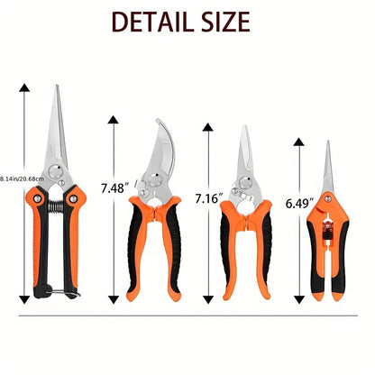 Pruning Shears 6-Piece Set | Heavy Duty Stainless Steel Garden Scissors Ergonomic Anti-Slip Handle | Fruit Picking Lawn Bonsai Branch Cutting Tool Gift