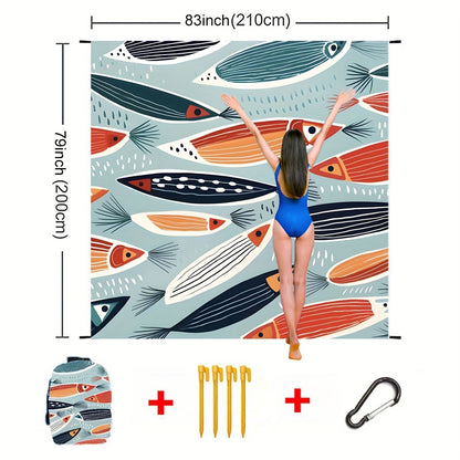 Sandproof Beach Blanket Oversized Extra Large Quick Dry Picnic Mat for Beach Camping Travel – Bohemia Dolphin Sailor Turtle Fish Patterns, 2-10 Adults