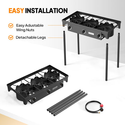 Outdoor Propane Burner Stove Cast Iron High Pressure Gas Cooker with Detachable Stand Legs
