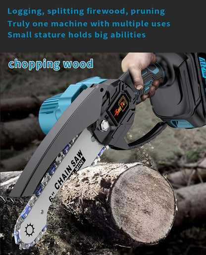 Handheld Electric Chainsaw – Mini Cordless Portable Tree Cutter with Splash Guard, Security Lock, Rechargeable Battery Options, Garden & Yard Gift for Men