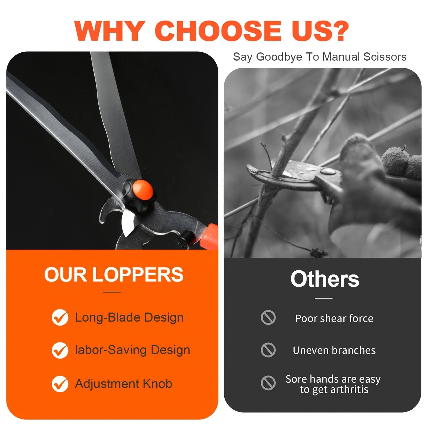 Long Reach Pruning Shears 18-38 Inch Extendable - Non-Stick Steel Blades Cut 2" Branches, Shock-Absorbing Handle, Heavy-Duty Hedge Shears for Tree & Shrub Trimming