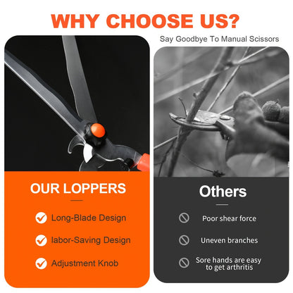 Long Reach Pruning Shears 18-38 Inch Extendable - Non-Stick Steel Blades Cut 2" Branches, Shock-Absorbing Handle, Heavy-Duty Hedge Shears for Tree & Shrub Trimming