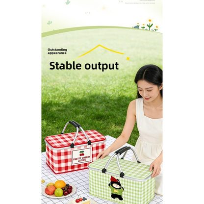 Insulated Picnic Box with Aluminum Frame – Collapsible Thermal Camping Storage Basket for Outdoor Picnic, BBQ, Travel & Camping with Cute Pattern Designs