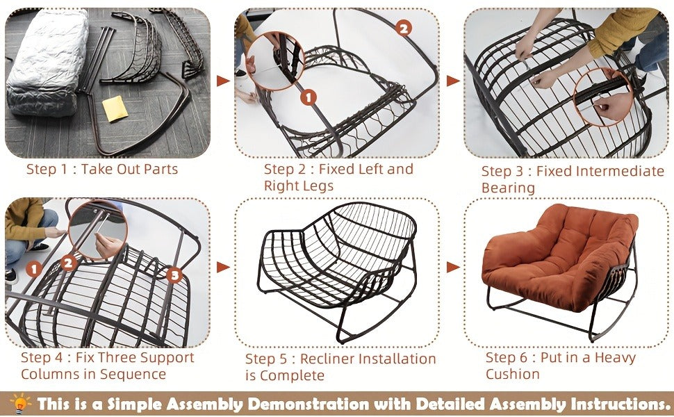 Papasan Rocking Chair Outdoor Wicker Egg Chair with Cushion & Pillow, Large Patio Rocker for Garden, Backyard & Porch, 8 Colors