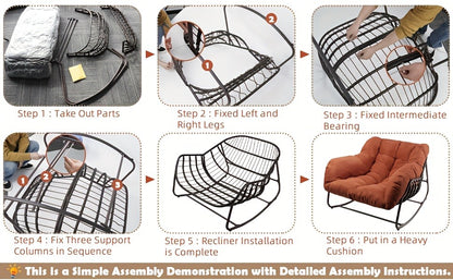 Papasan Rocking Chair Outdoor Wicker Egg Chair with Cushion & Pillow, Large Patio Rocker for Garden, Backyard & Porch, 8 Colors