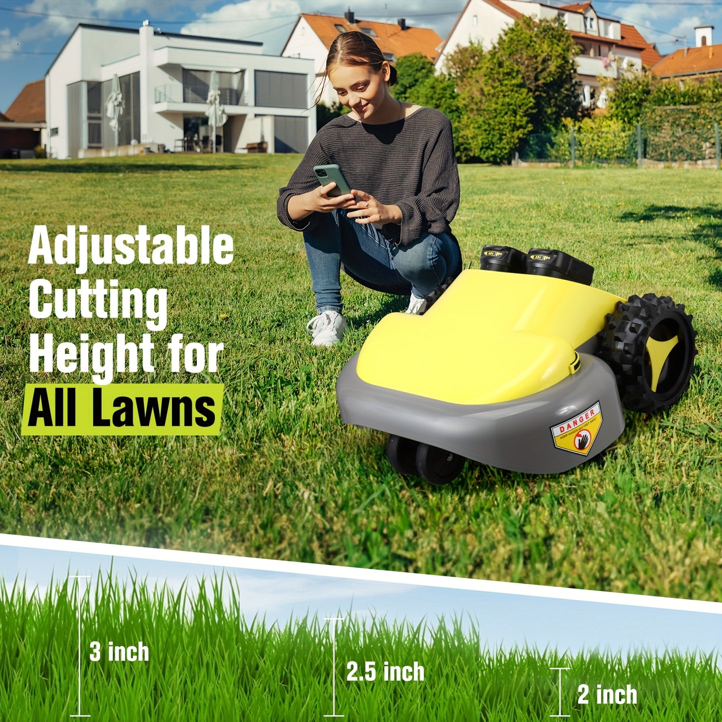 Remote Control Lawn Mower Electric Self-Propelled 20-Inch, Dual 18V Battery, 60-Min Runtime, 30° Slope Capable, 3-Level Height Adjust, Lightweight Portable