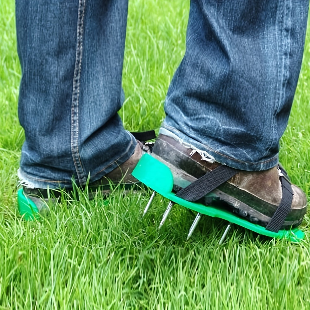 Lawn Aerator Shoes with Iron Spikes - Heavy Duty PP & Galvanized Iron Spike Sandals for Soil Aeration, Grass & Lawn Thatch Loosening, Adjustable Buckle Straps for Garden Yard Patio - 2 Pack