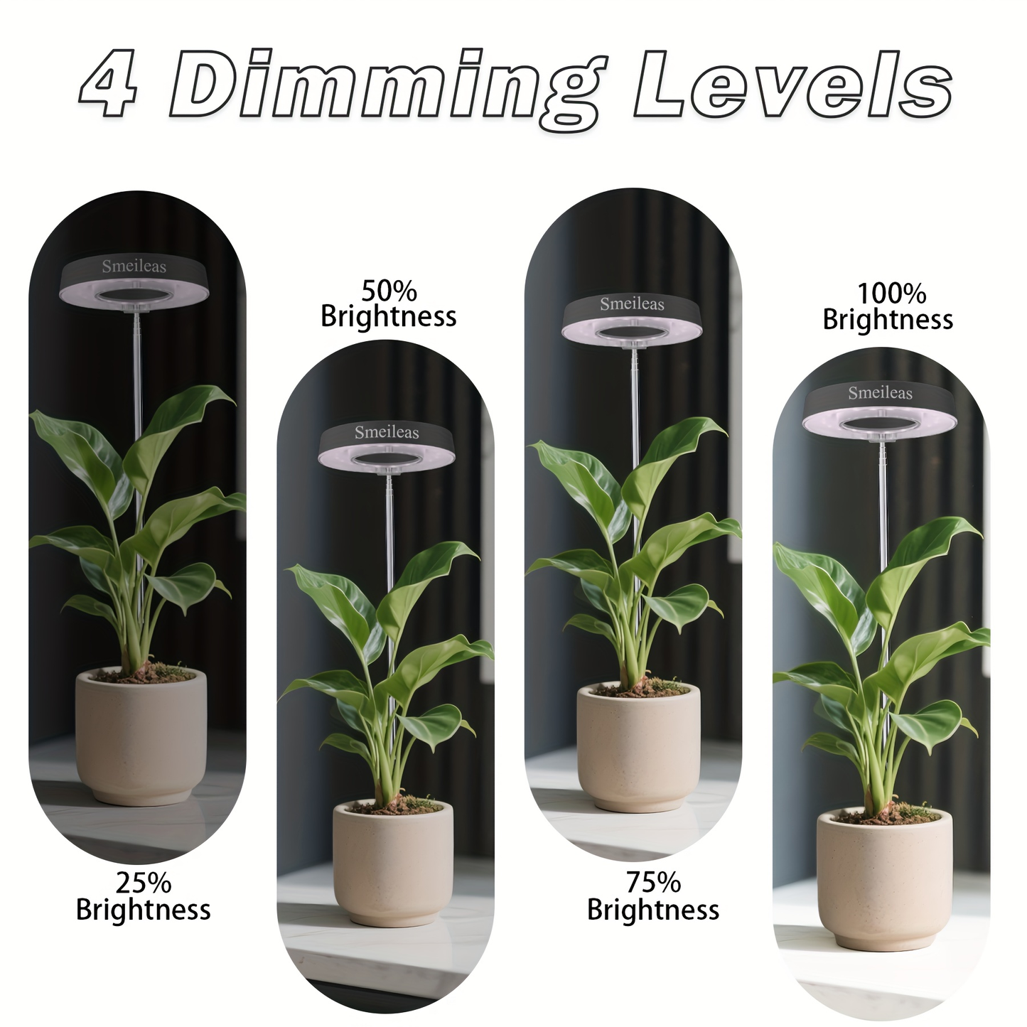Magnetic Grow Light with 360° Adjustable Head – Full Spectrum Plant Growth Lamp with Auto Timer, 4-Level Dimmer & Adjustable Height for Indoor Herbs, Flowers & Seedlings, 2pc or 6pc