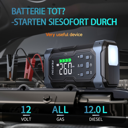 Heavy Duty Jump Starter 20000mAh 9-in-1 with Air Compressor Tire Inflator for All Gas 3.7gal Diesel Large SUV Pickup 12V USB-A USB-C Digital Display