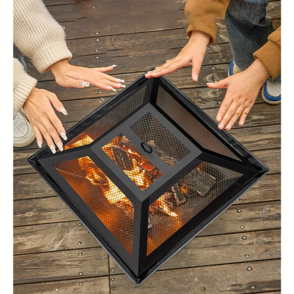 Outdoor Fire Pit 18.5 Inch Heavy Duty BBQ Grill Bowl with Combustion Grate Ash Collector Fireproof Cover Charcoal Hook for Backyard Patio Garden Camping