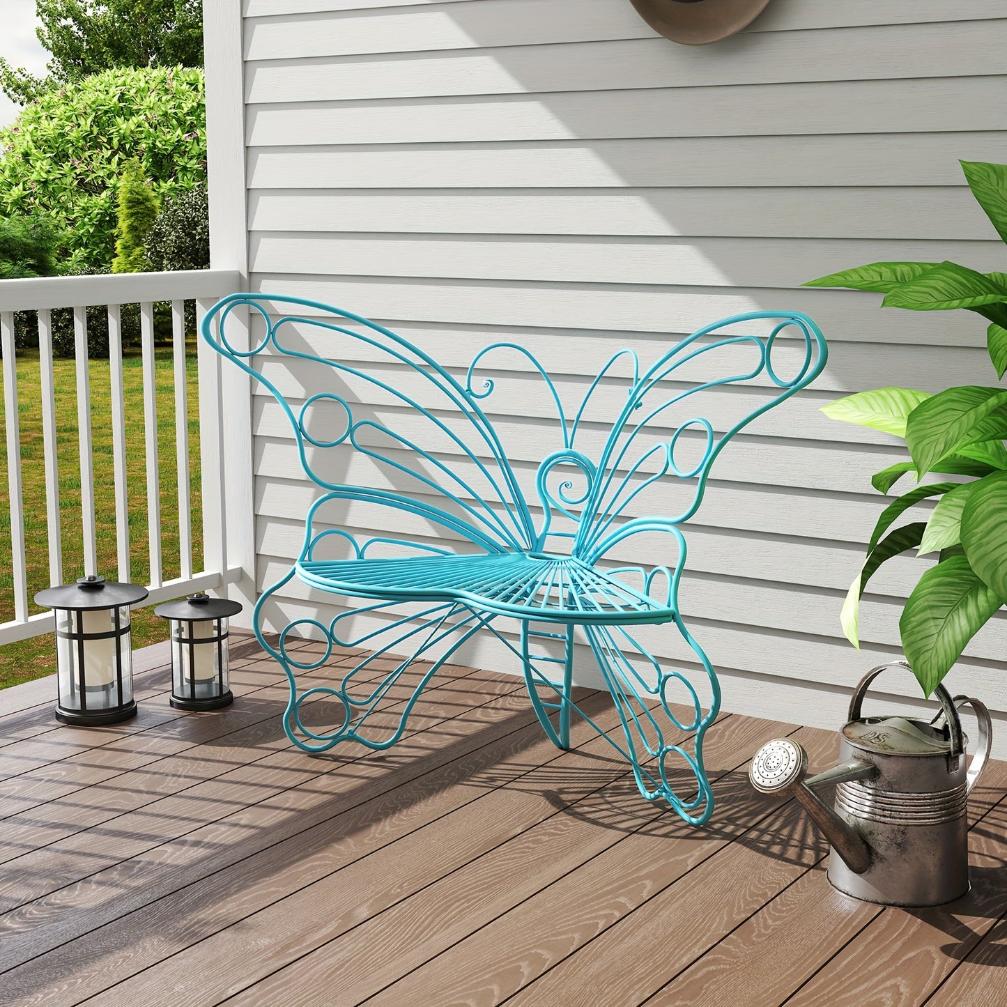 Outdoor Garden Bench 50 Inch Butterfly Design Iron Steel Frame Patio Bench for Porch Lawn Yard Easy Assembly 4 Colors Available
