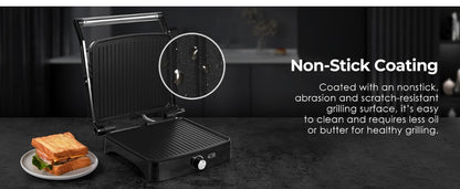 Panini Press Grill Indoor Sandwich Maker 4 Slice – Non-Stick 1200W Electric Grill with Temperature Control, 180° Opening, Removable Drip Tray | Countertop Steak & BBQ Grill