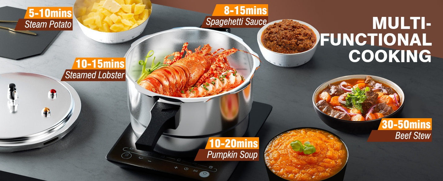 Pressure Cooker Aluminum with Canner Rack – Large Capacity 6QT 8QT 10QT Pressure Canner for Home Canning | Fast Cooking Safety Valve Gas & Induction Cooktop Compatible Batch Meal Prep