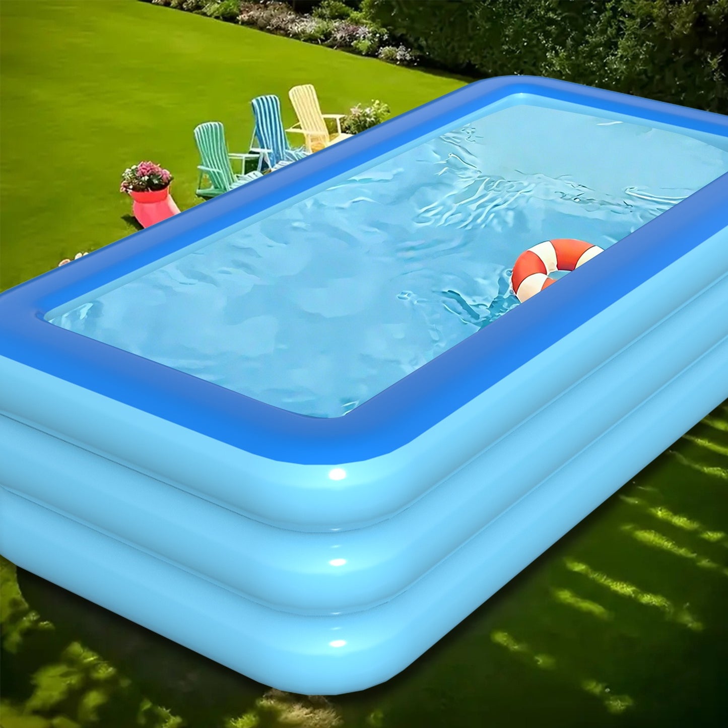 Inflatable Pool XL Extra Large Backyard Swimming Pool 3-Chamber Thick PVC Family Pool for Adults Kids Summer Outdoor Fun Multiple Sizes