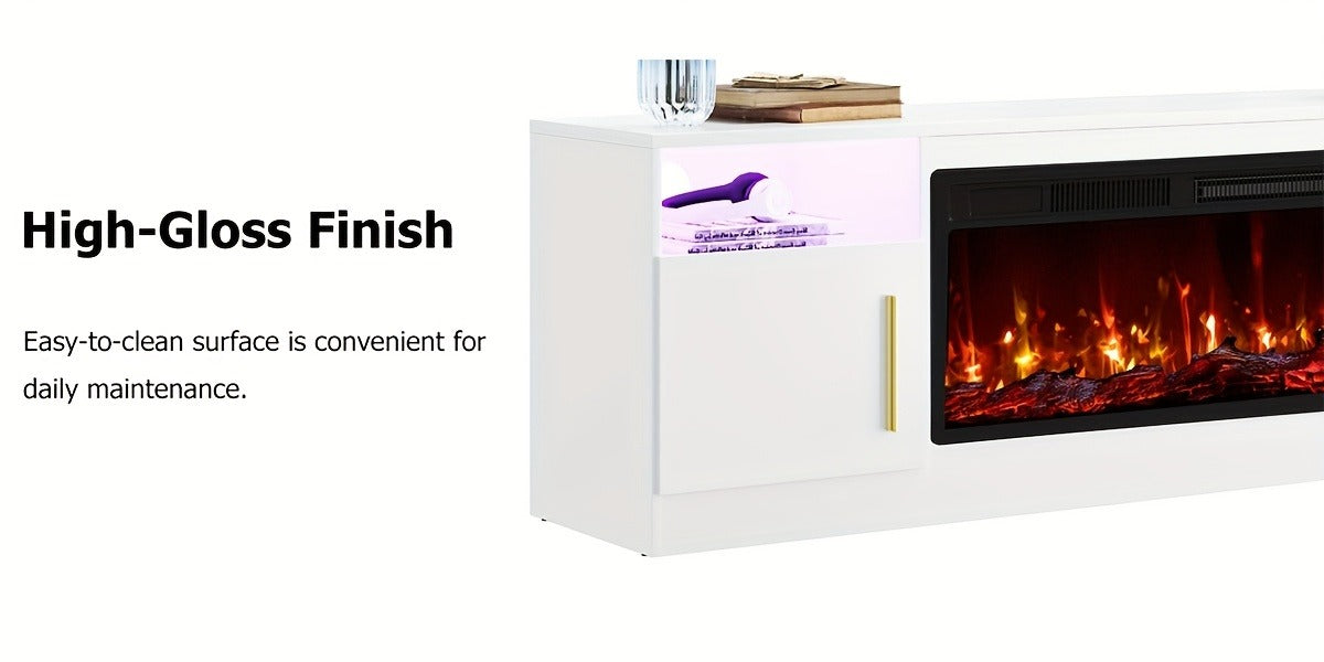 TV Stand with Fireplace 70 Inch for TVs up to 80" 36" Electric Fireplace LED Light Entertainment Center Highlight Storage Cabinet Modern Wood Media Console