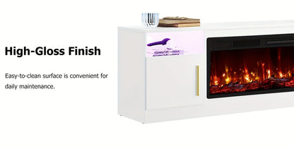TV Stand with Fireplace 70 Inch for TVs up to 80" 36" Electric Fireplace LED Light Entertainment Center Highlight Storage Cabinet Modern Wood Media Console