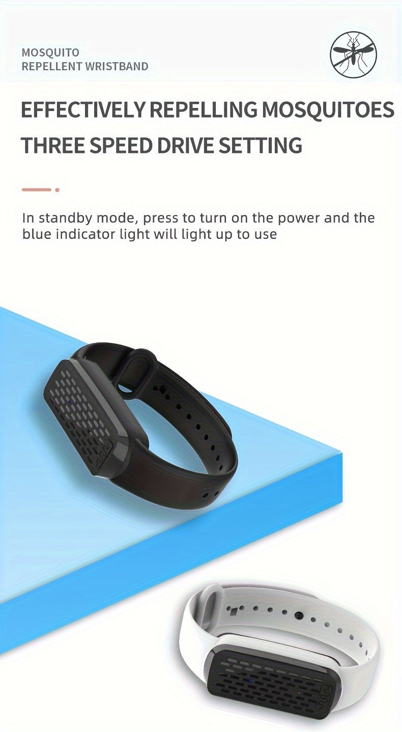 Mosquito Repellent Bracelet – Ultrasonic Soundwave Technology, USB Rechargeable, Waterproof Wristband for Camping Outdoor Hiking Travel, No Chemicals
