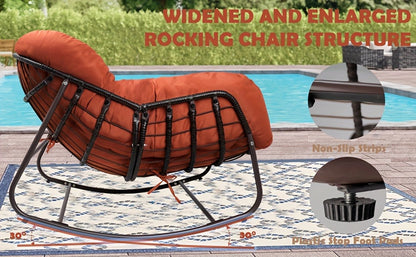 Papasan Rocking Chair Outdoor Wicker Egg Chair with Cushion & Pillow, Large Patio Rocker for Garden, Backyard & Porch, 8 Colors