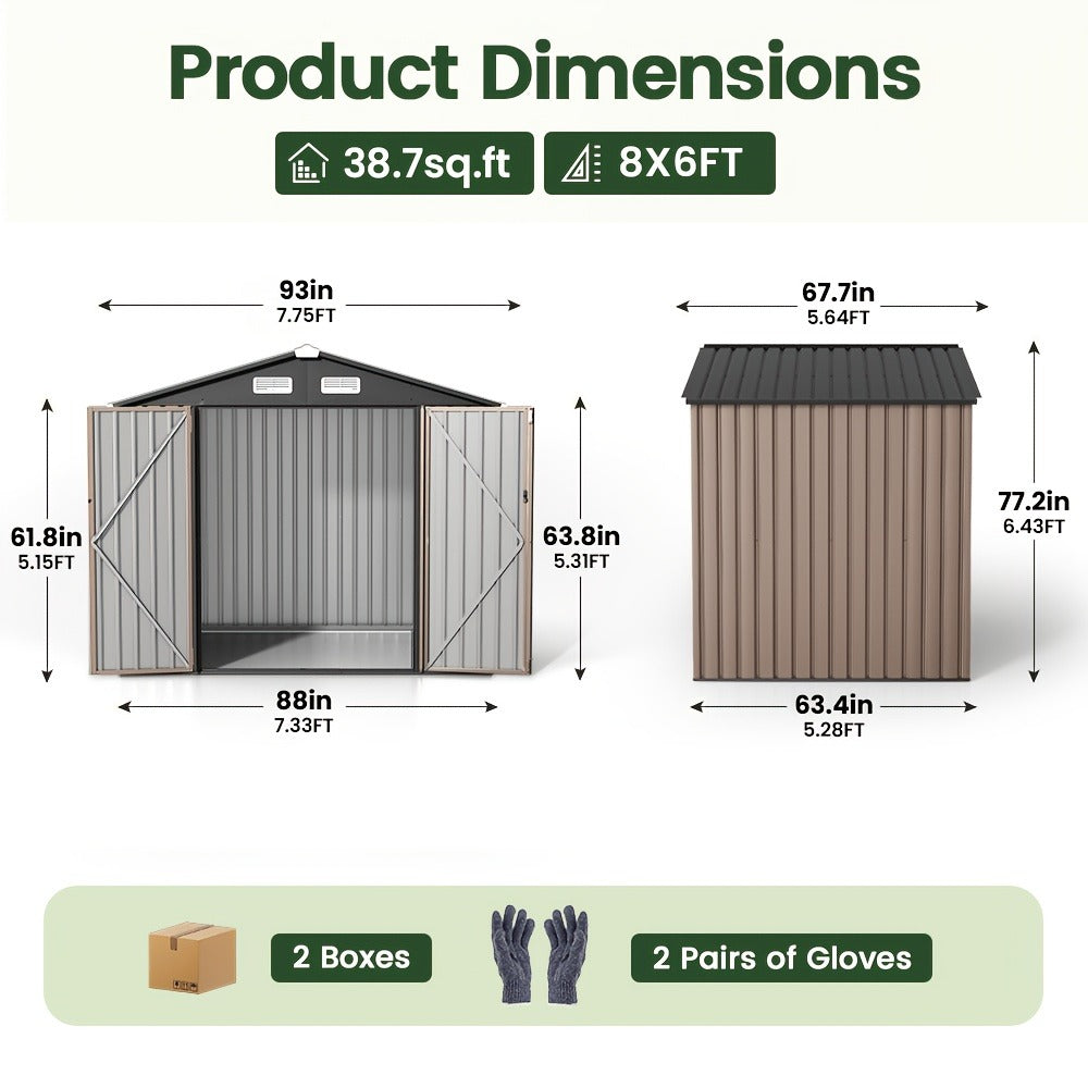 Outdoor Metal Storage Shed with Lockable Doors & Air Vent