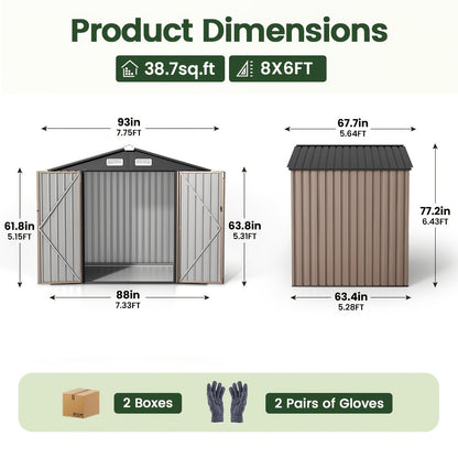 Outdoor Metal Storage Shed with Lockable Doors & Air Vent