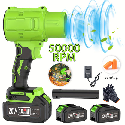 Battery Leaf Blower 20V 50000RPM Turbo Cordless, Dual Battery & 2 Nozzles Included, Handheld Blower for Car Drying, Leaves, Snow & Dust — Home & Outdoor