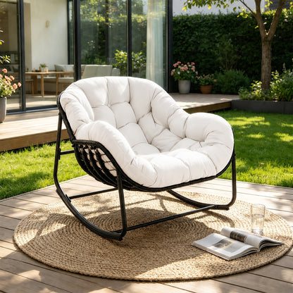 Papasan Rocking Chair Outdoor Wicker Egg Chair with Cushion & Pillow, Large Patio Rocker for Garden, Backyard & Porch, 8 Colors