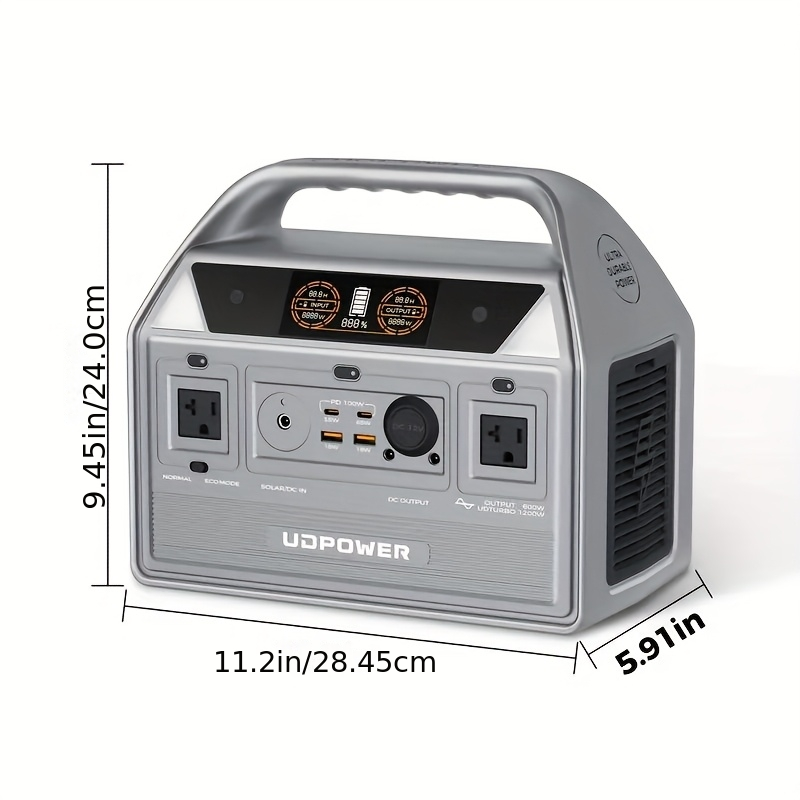 Portable Power Station 600W LiFePO4 596Wh Solar Generator – 9 Outputs AC/PD/USB/DC, LED Light, Emergency Backup for Camping, Home & RV