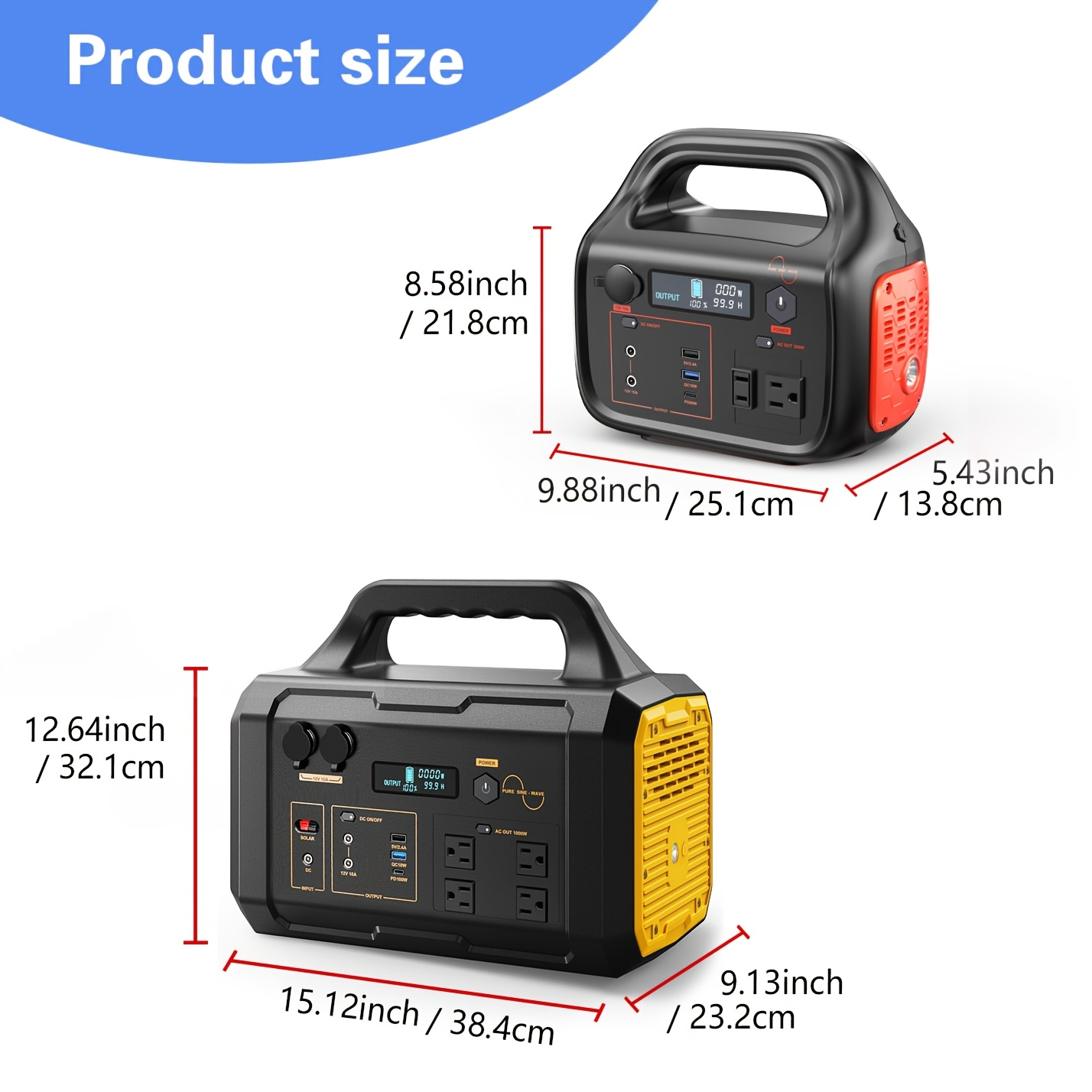 Solar Generator Portable Power Station 293Wh/1075Wh – 300W/1000W AC Outlet, 2 DC Ports, 3 USB Ports, Battery Backup for Camping, Outdoor Trips & Emergencies