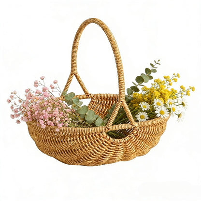 Wicker Storage Basket with Handle - Handwoven Rattan Organizer Bin, Multipurpose Farmhouse Basket for Kitchen Pantry Bathroom Shelf Home Decor