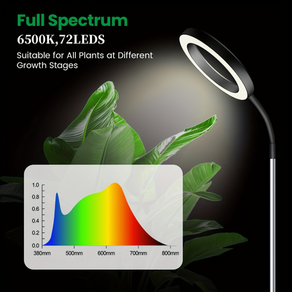 Plant Light Full Spectrum Gooseneck 360° | 3 Color Modes 10 Dimming Levels 3/6/12H Timer 65'' Telescopic Pole | Indoor Grow Lamp Large Plants Black White
