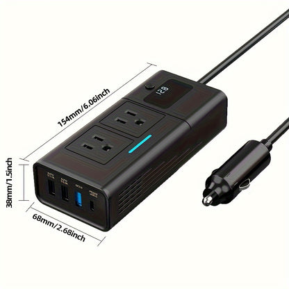 Power Inverter for Car 200W DC 12V to AC 110V with QC3.0 USB-C Type-C 1.2A 2A USB Ports Cigarette Lighter Plug Adapter Outlet Charger for Laptop Phone Tablet