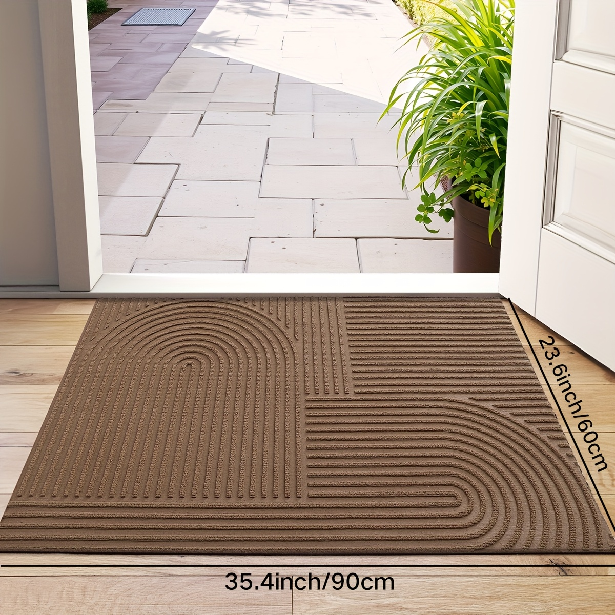 Non-Slip Door Mat Geometric Entryway Rug Indoor Outdoor Low Profile Floor Mat for Front Door Patio Home Decor